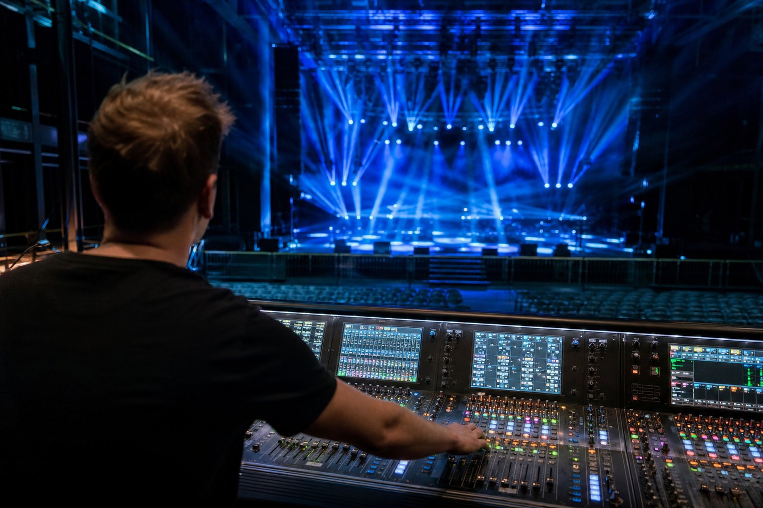 Jak zebrać feedback po evencie - realizator przy konsolecie i próba świateł