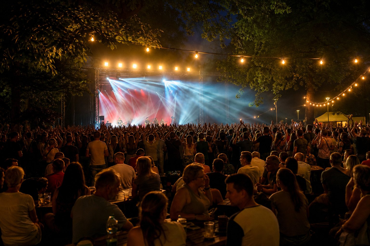 Wydarzenia na świeżym powietrzu i firmowe pikniki - wieczorny koncert plenerowy z girlandami