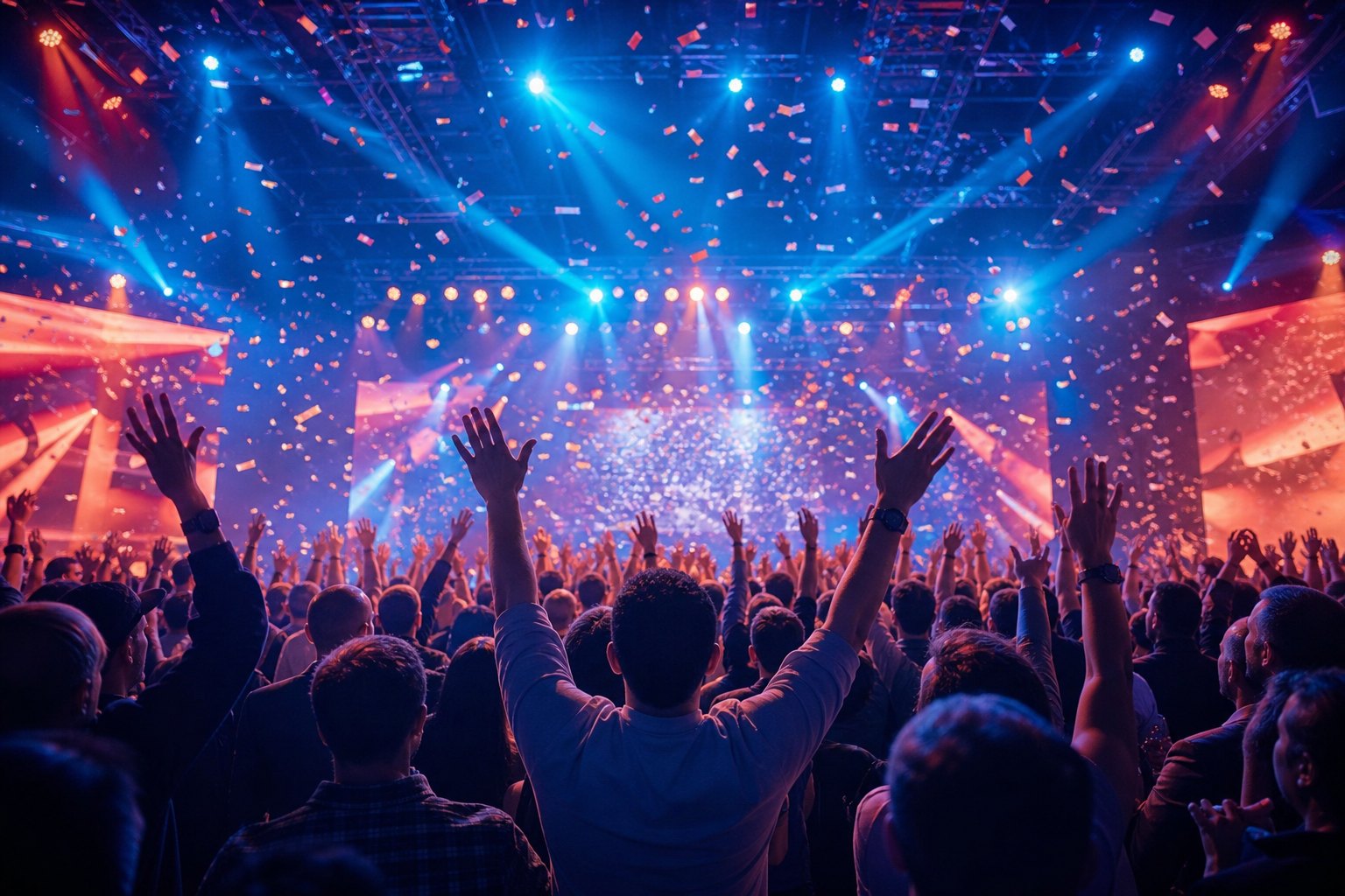 Mega Eventy - launch event - tłum przed rozświetloną sceną